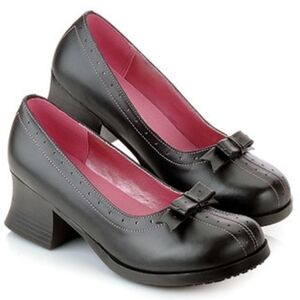 Shoes For Crews Leather Goth Bow Y2K Pumps Shoes